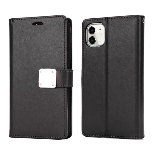 Multi Pockets Folio Flip Leather Wallet Case with Strap for iPhone 12