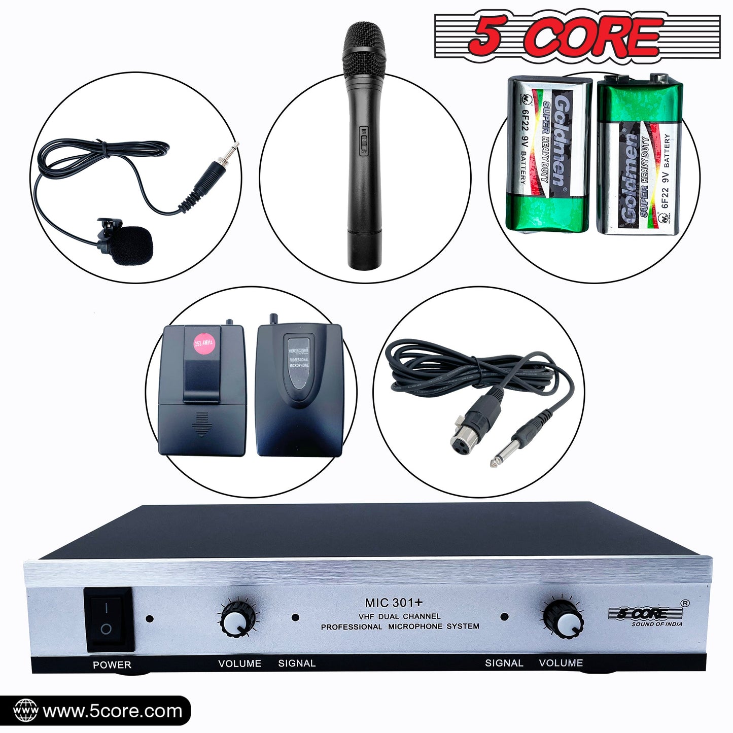 5Core Wireless Microphone VHF Handheld Microfono Inalambrico & 1