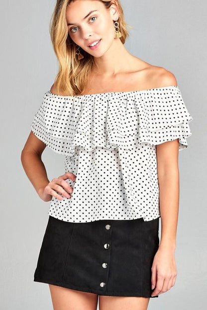 Women's Double Ruffle Off Shoulder Polka Dot Top