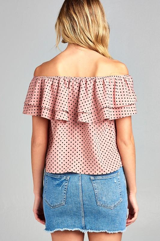 Women's Double Ruffle Off Shoulder Polka Dot Top