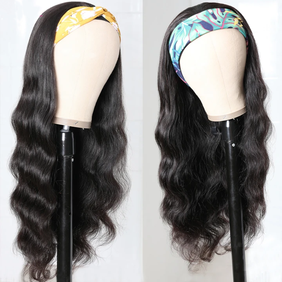 Headband Human Hair Scarf Wig Body Wave No GLUE Easy Wear for Women 18