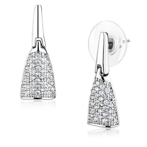 3W1245 - Rhodium Brass Jewelry Sets with AAA Grade CZ in Clear