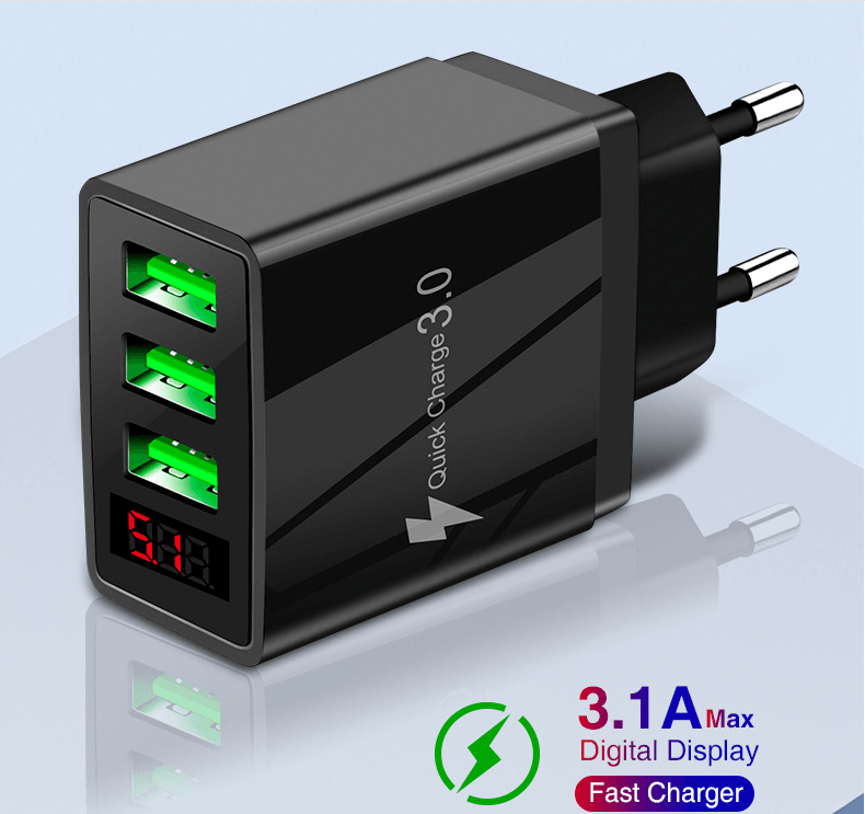 PBG 3 Port Wall Charger with LED Voltage Display Charge 3 Devices at