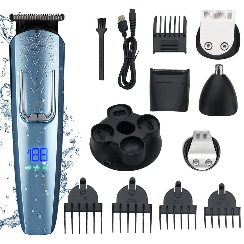 5in1 Professional Hair Clipper Cutting Machine Digital Display USB