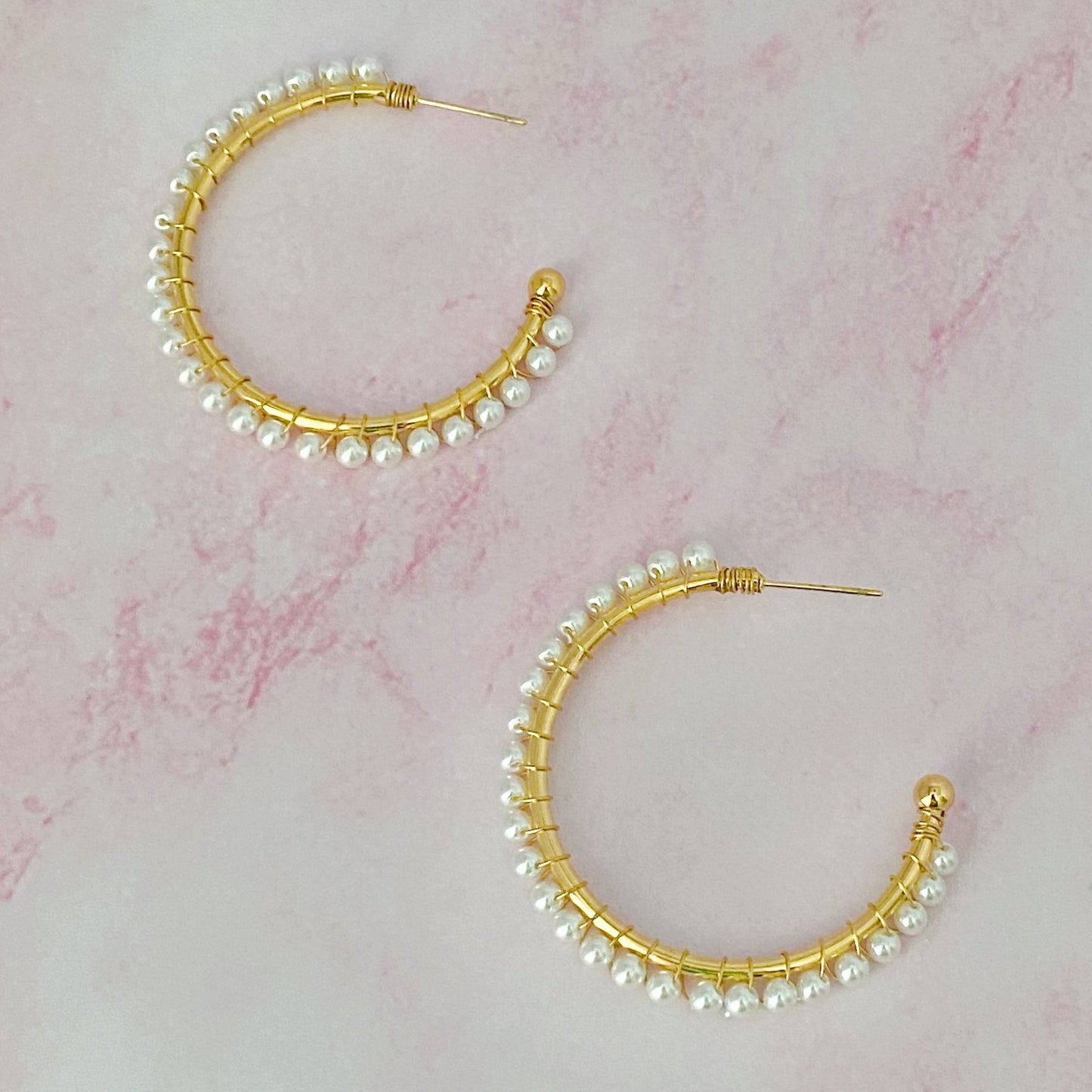 Precious Pearl Bead Hoop Earrings