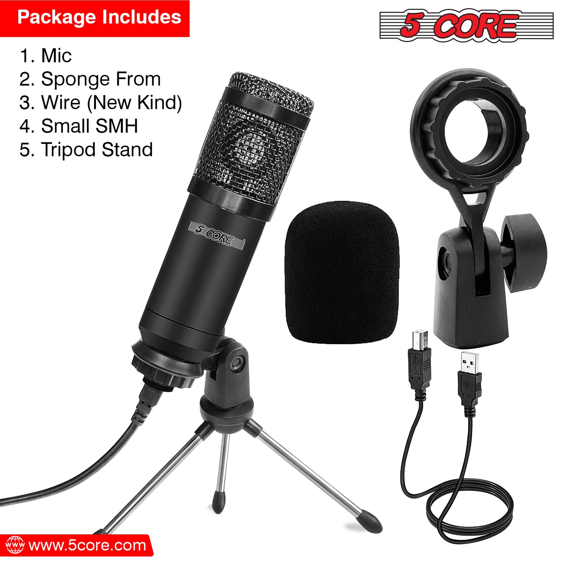 5Core Recording Microphone Podcast Bundle Professional Condenser