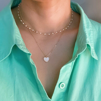 Layered Pearl Chain Heart Necklace