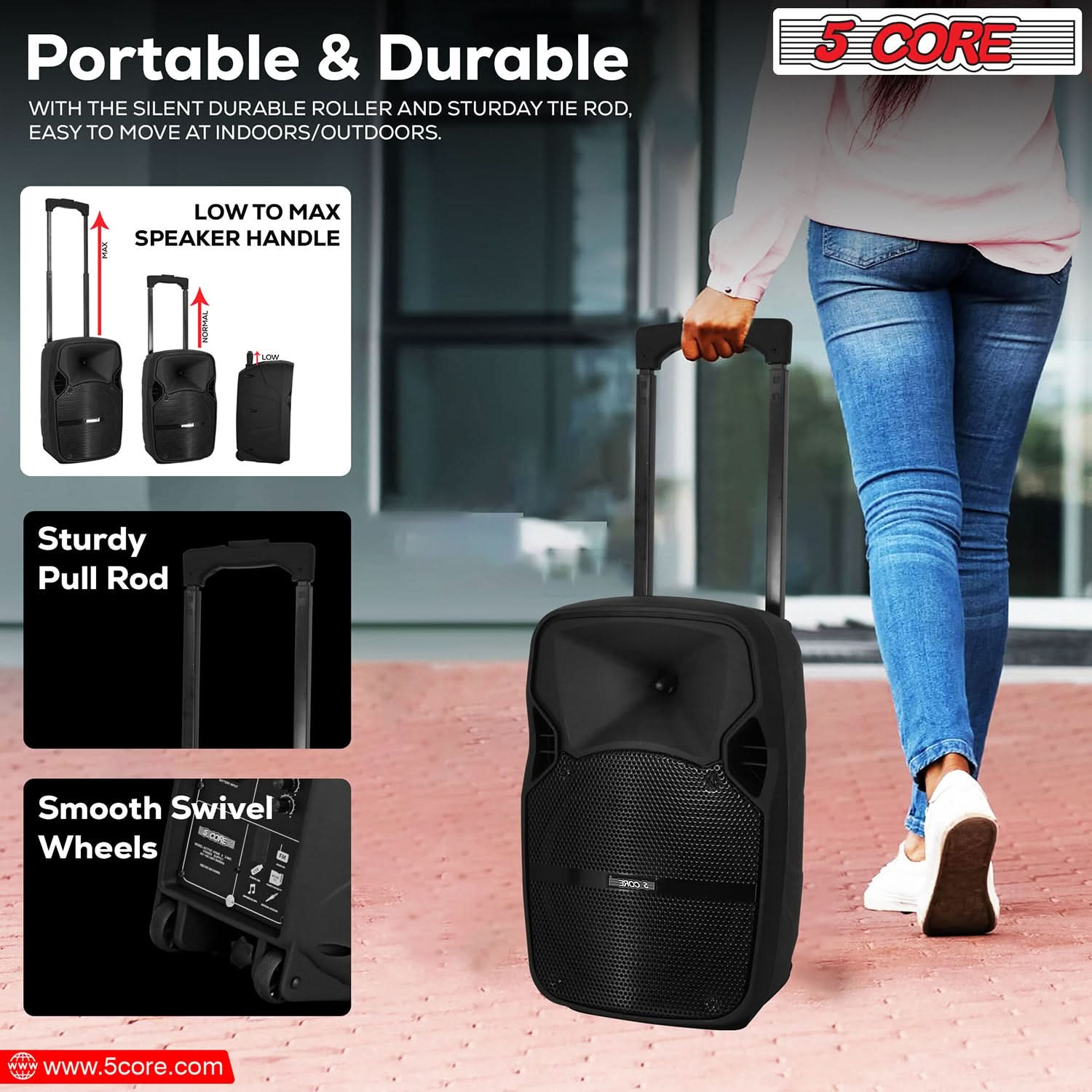 5Core 8 inch PA Portable Bluetooth Party Speaker Karaoke Boombox + 2