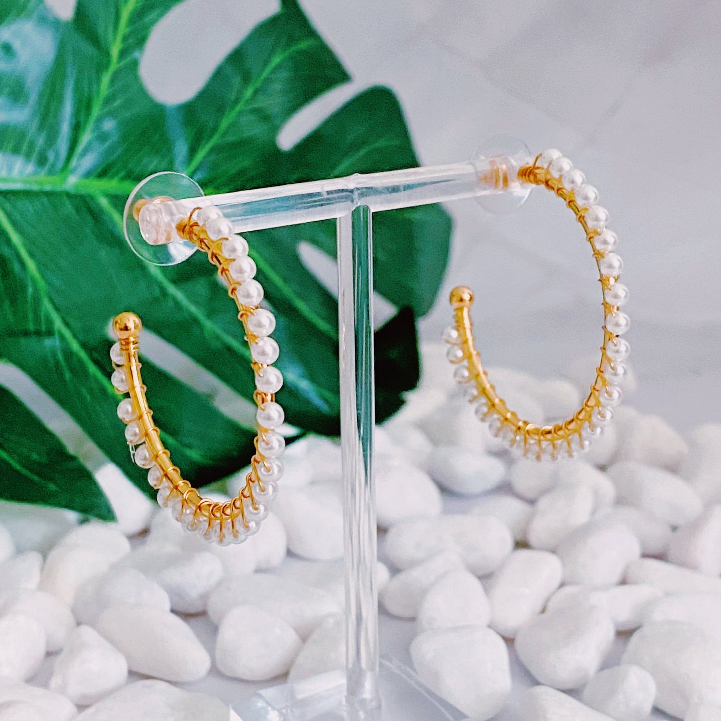 Precious Pearl Bead Hoop Earrings