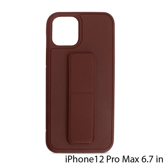 PU Leather Hand Grip Kickstand Case with Metal Plate for iPhone 12 Pro