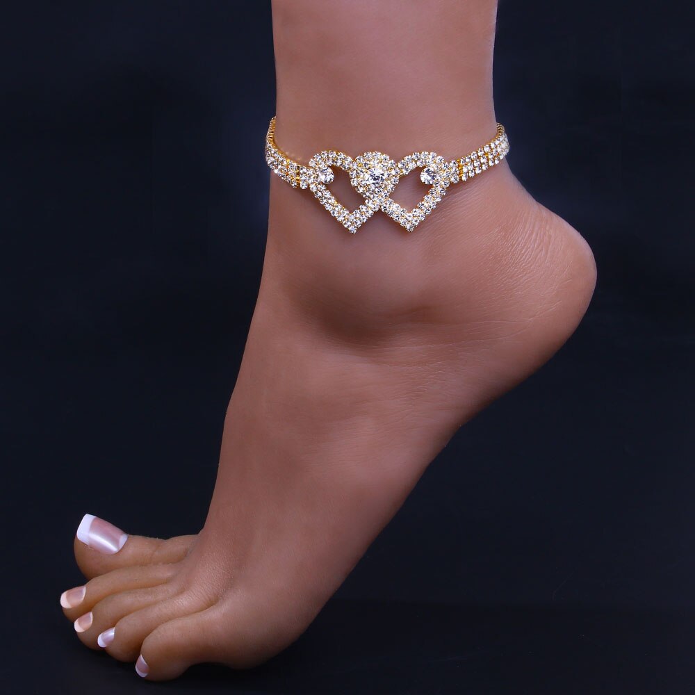 Double Heart Anklet Bracelet for Women Beach Ankles Jewelry