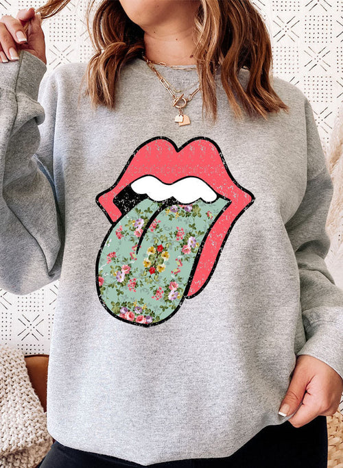 Hippie Floral Tongue Sweat Shirt