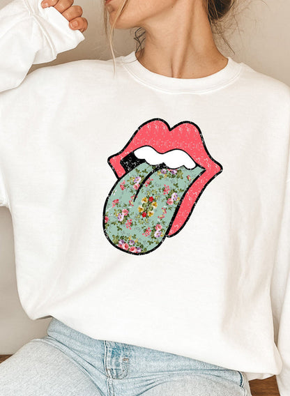 Hippie Floral Tongue Sweat Shirt