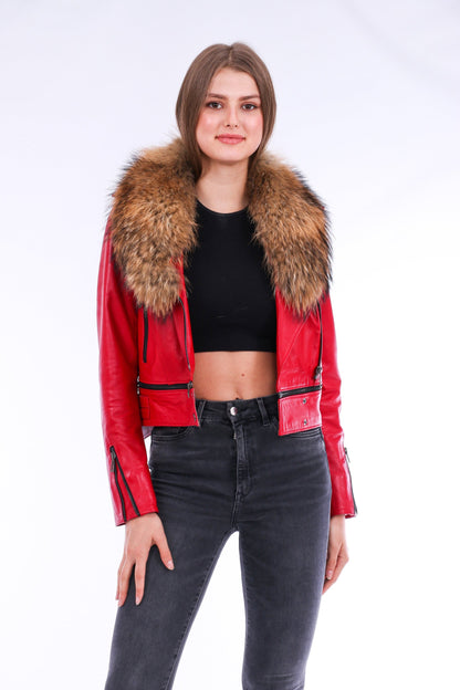 Buttagi Leather Biker Jacket - Red