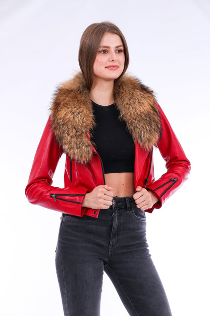 Buttagi Leather Biker Jacket - Red