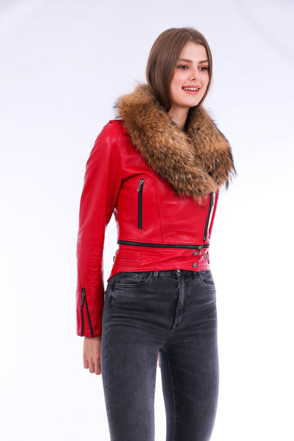 Buttagi Leather Biker Jacket - Red