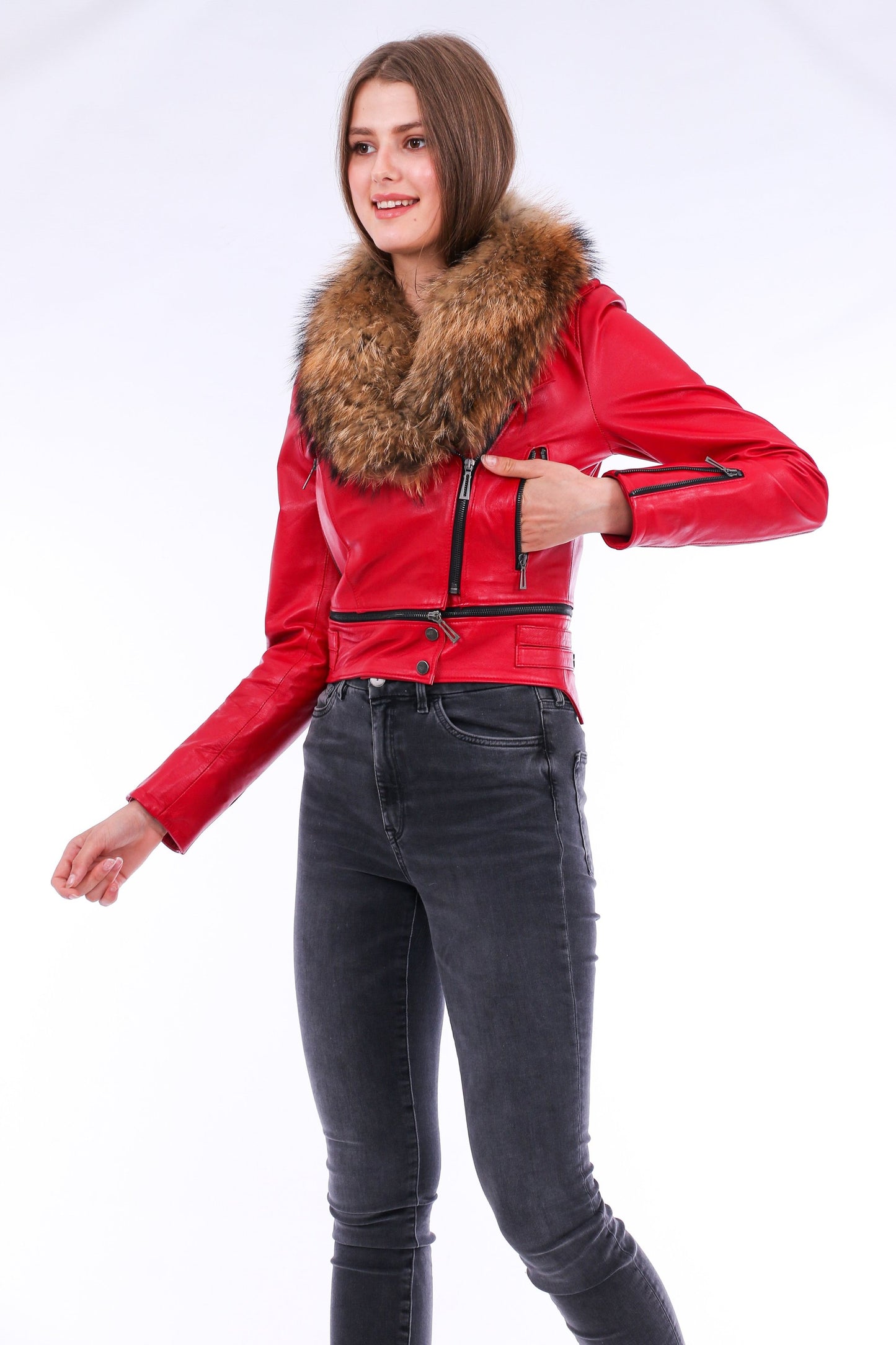 Buttagi Leather Biker Jacket - Red