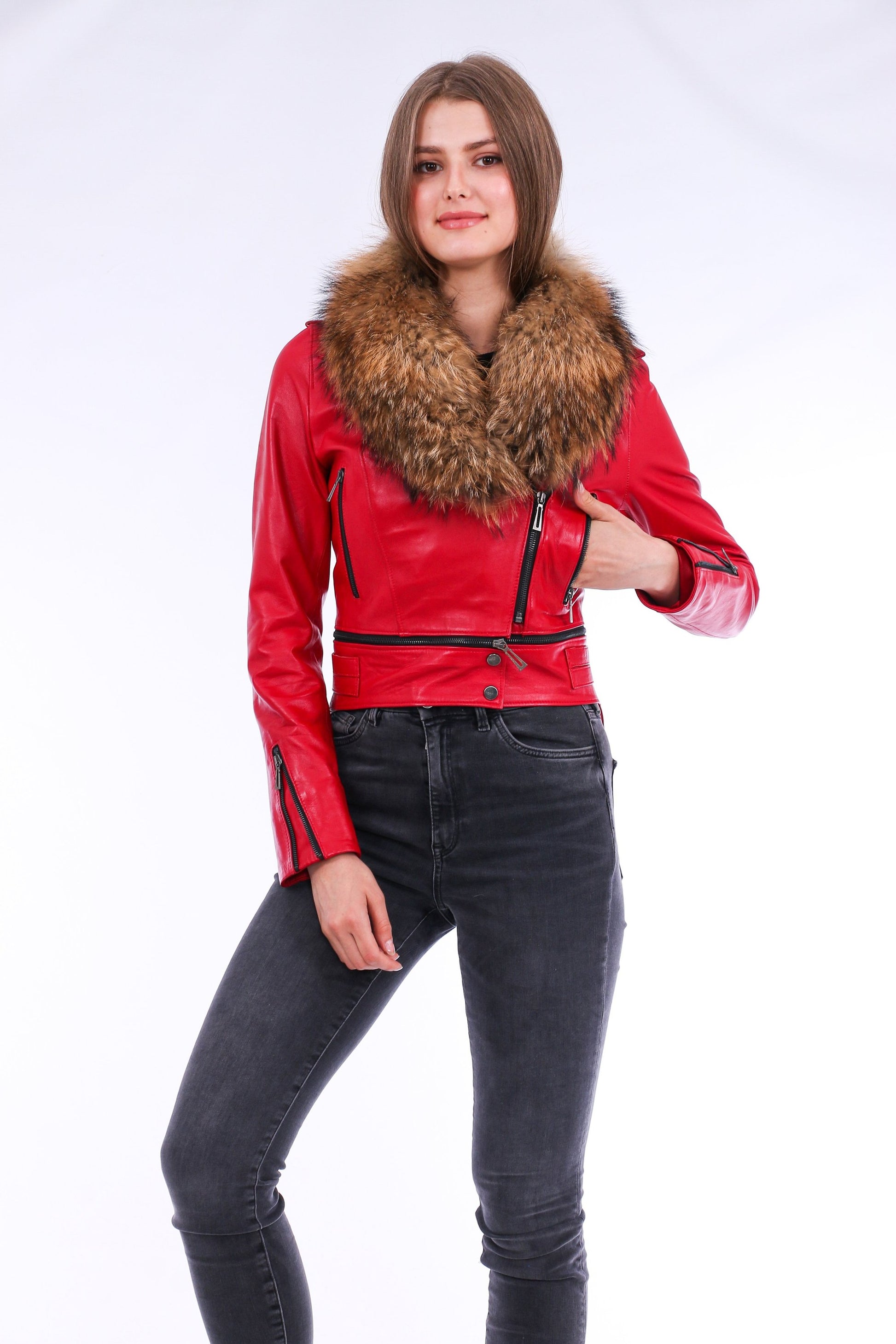 Buttagi Leather Biker Jacket - Red