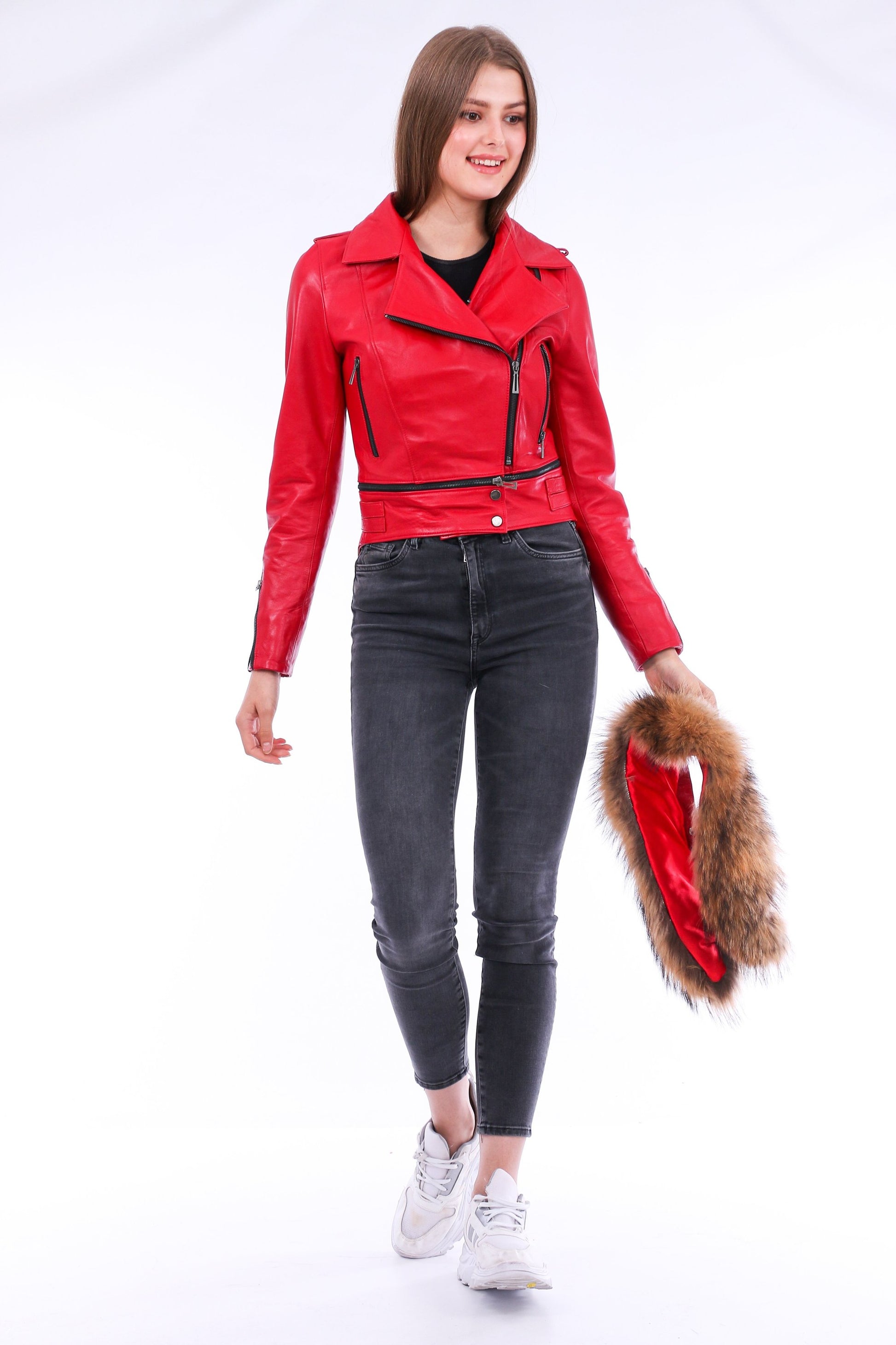 Buttagi Leather Biker Jacket - Red