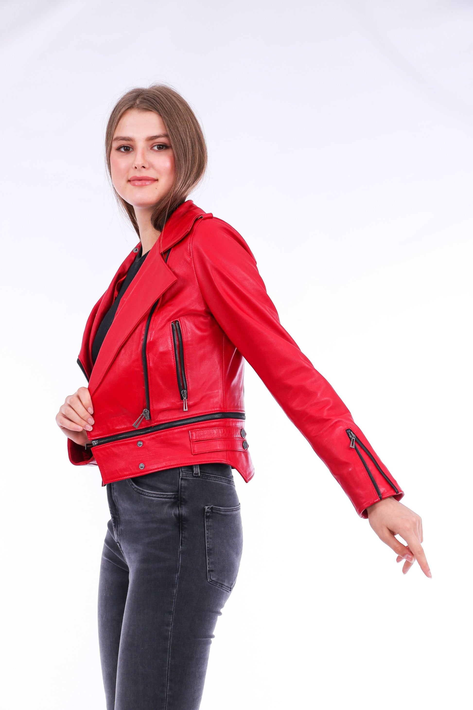 Buttagi Leather Biker Jacket - Red