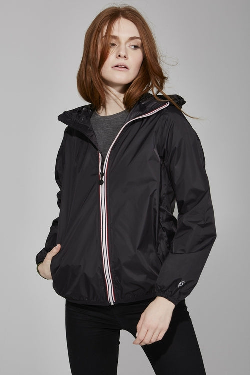 Women's Full Zip Packable Rain Jacket and Windbreaker in Black