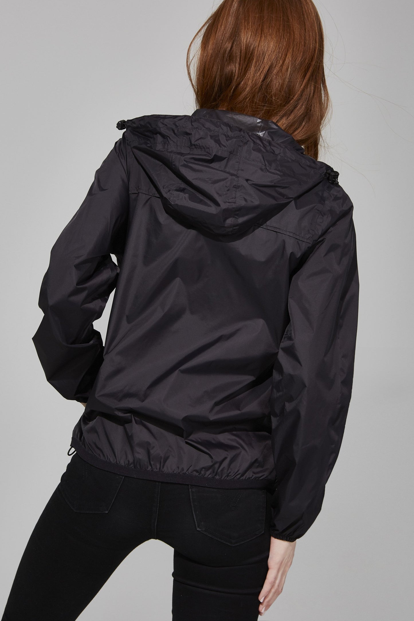 Women's Full Zip Packable Rain Jacket and Windbreaker in Black