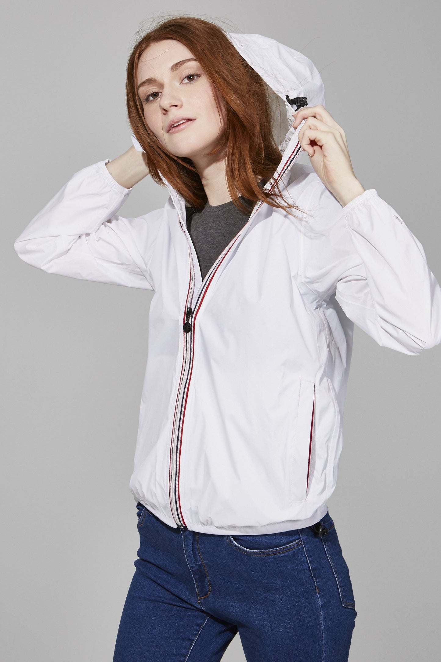 White Full Zip Packable Rain Jacket