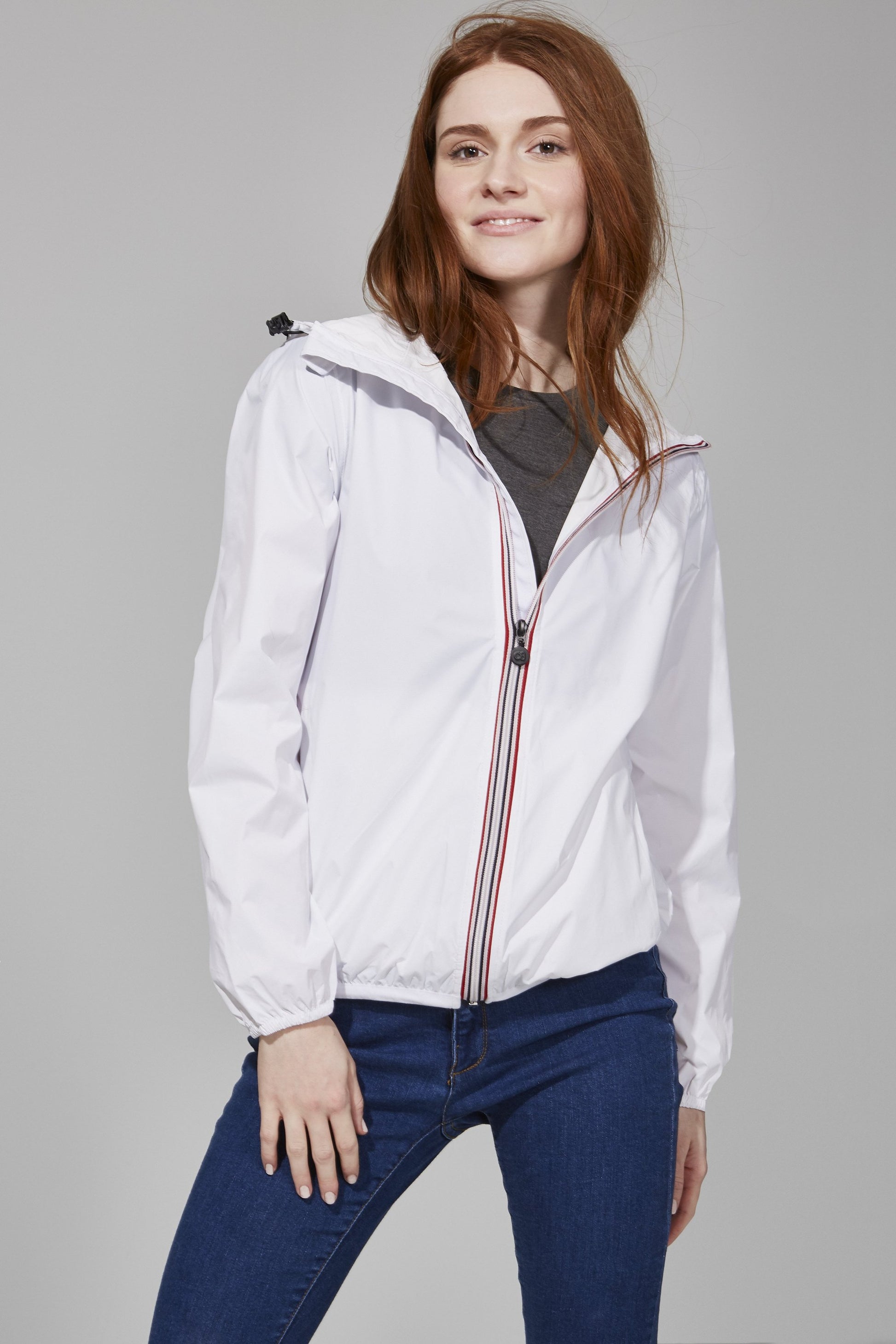 White Full Zip Packable Rain Jacket