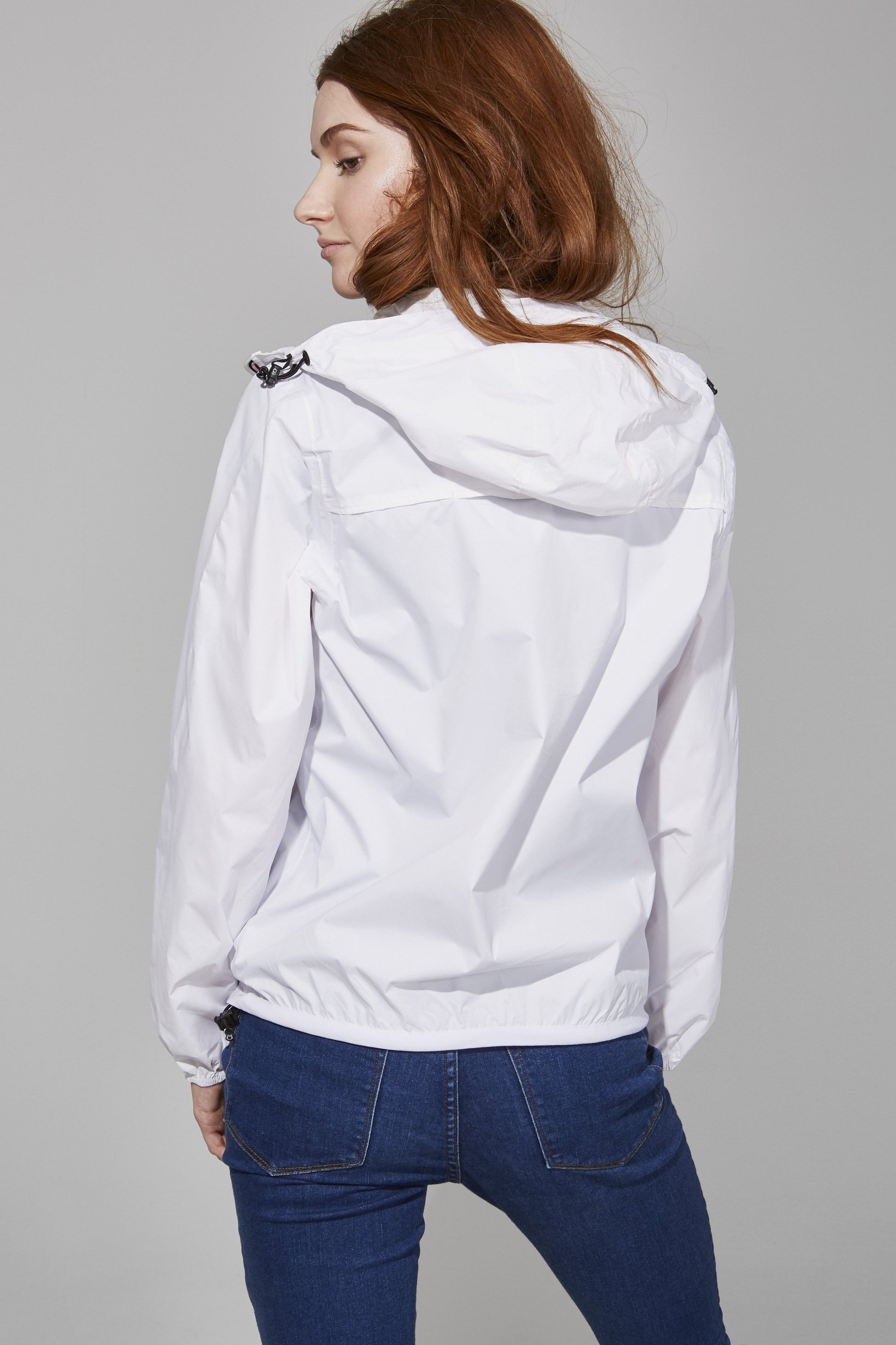 White Full Zip Packable Rain Jacket