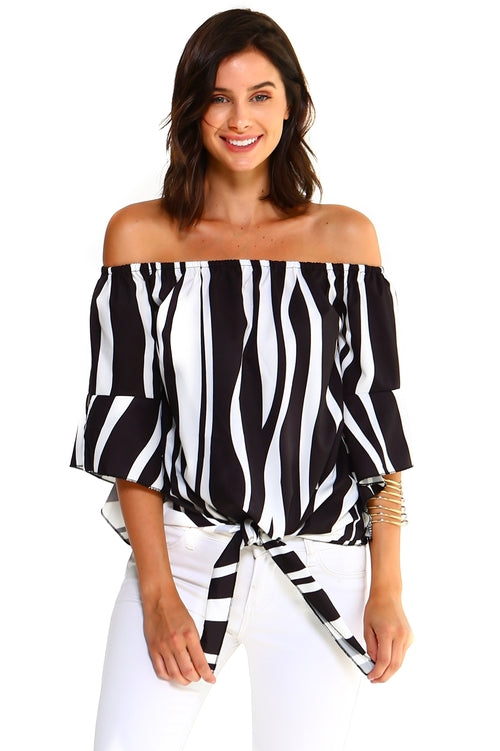 Women's Strapless Striped Bandage Blouse