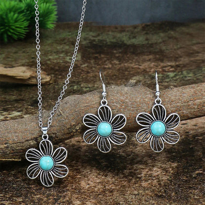 3-Piece Elegant Blue Stone Floral Jewelry Set