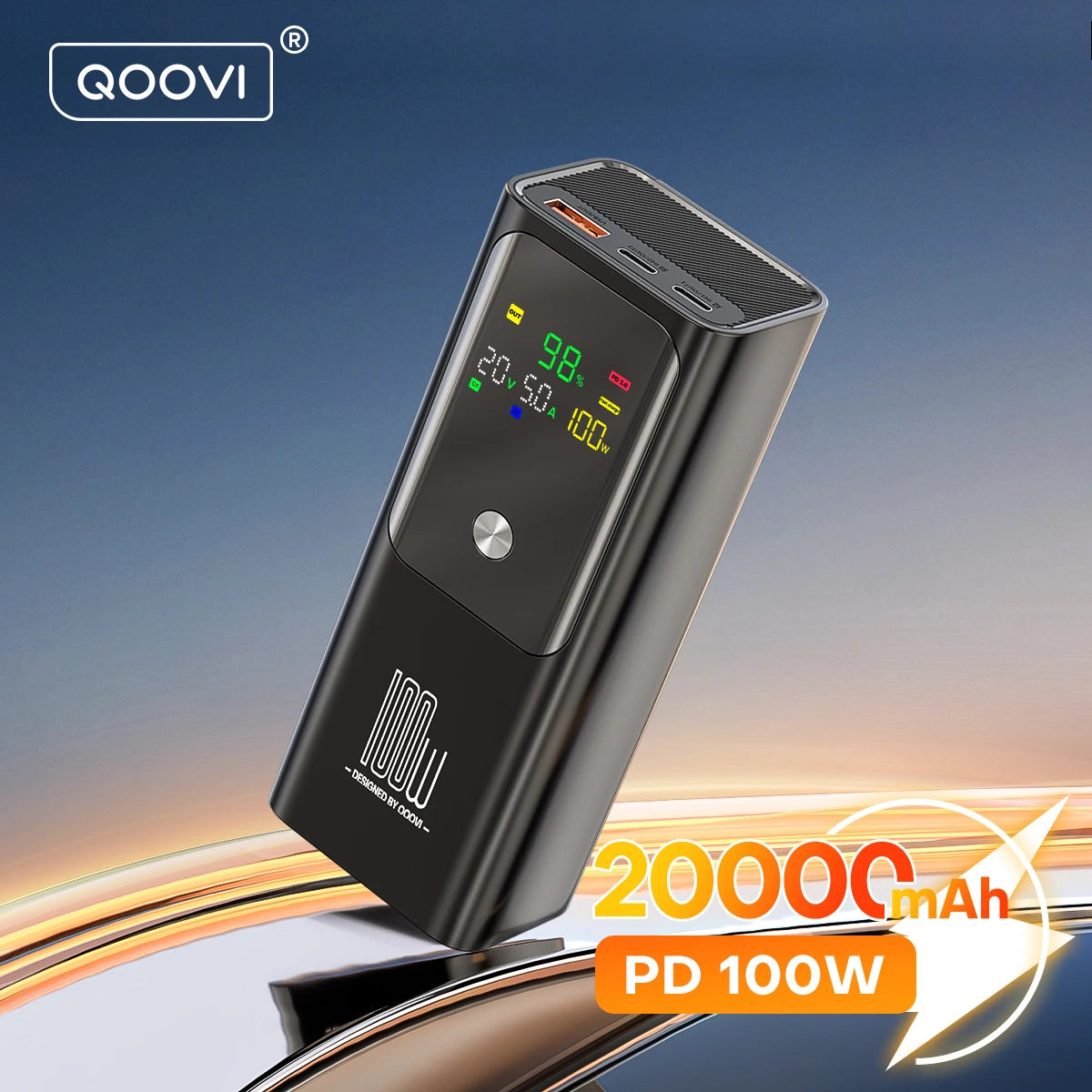 QOOVI PD 100W Power Bank 20000mAh External Battery Capacity Fast