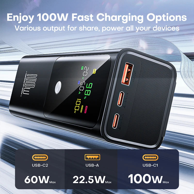 QOOVI PD 100W Power Bank 20000mAh External Battery Capacity Fast