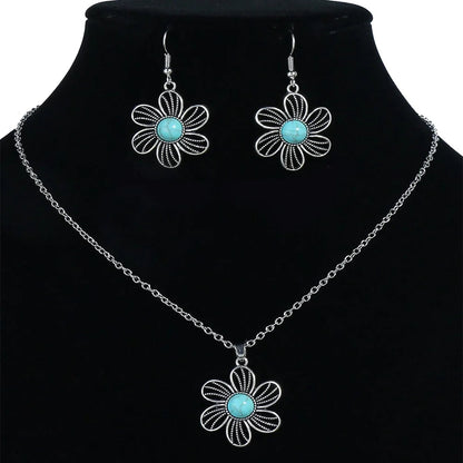 3-Piece Elegant Blue Stone Floral Jewelry Set