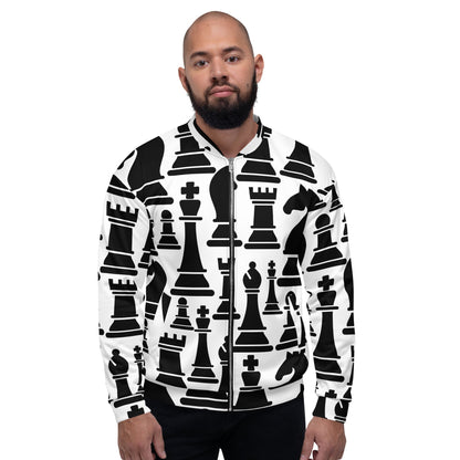 Mens Bomber Jacket - Black and White Chess Print 2