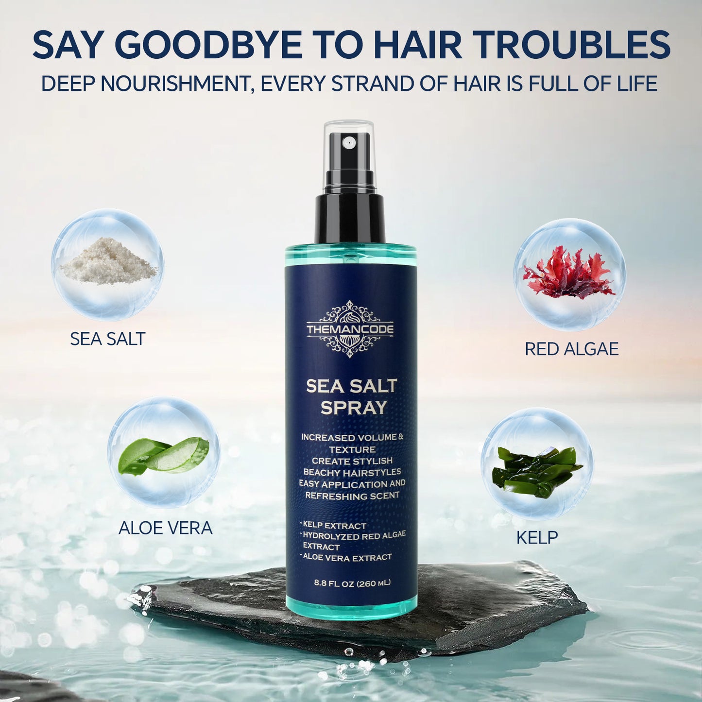 8.8 FL OZ Sea Salt Spray for Hair Men Hair Texturizing Sea Salt Spray