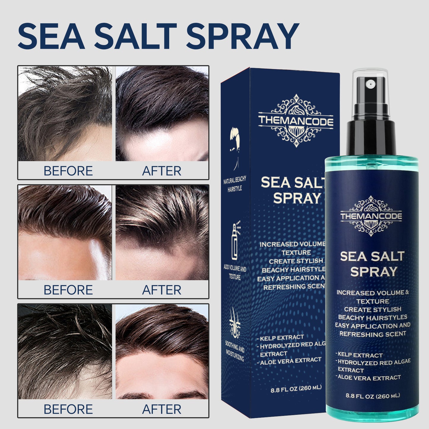 8.8 FL OZ Sea Salt Spray for Hair Men Hair Texturizing Sea Salt Spray