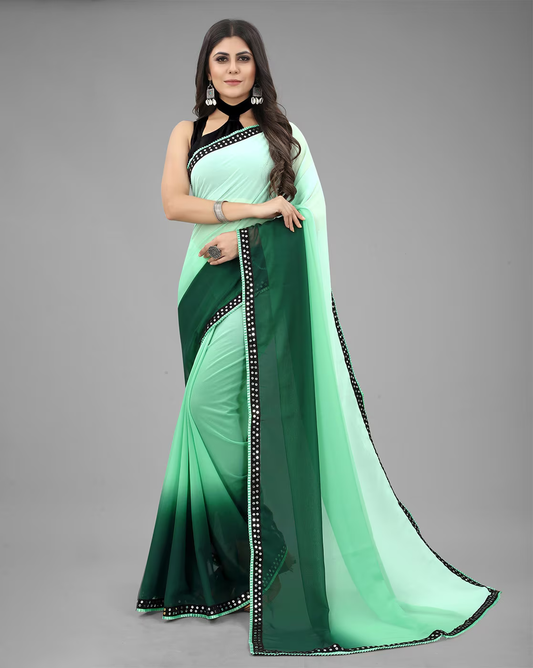 Georgette Padding Embellished Saree with Unstitched Blouse Piece