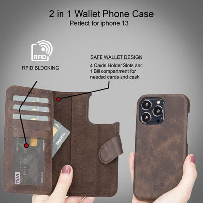 Full Leather Coating Detachable Wallet Case for Apple iPhone 13 Series