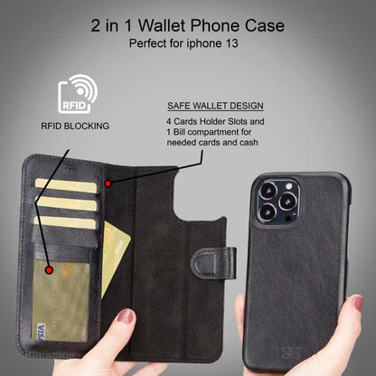 Full Leather Coating Detachable Wallet Case for Apple iPhone 13 Series