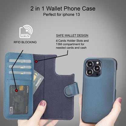 Full Leather Coating Detachable Wallet Case for Apple iPhone 13 Series