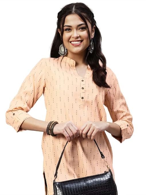 Women's Embroidery & printed Fit & Flare Top (Size-XL) (Color-PEACH)