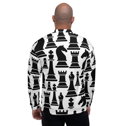 Mens Bomber Jacket - Black and White Chess Print 2