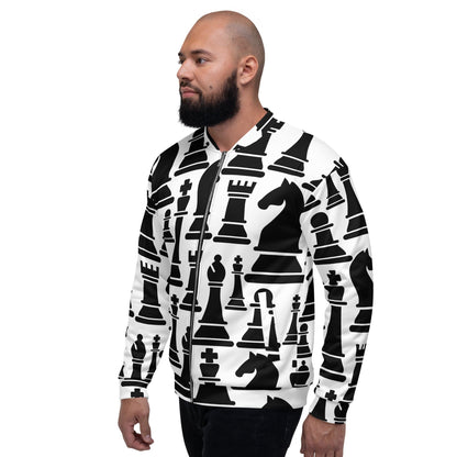 Mens Bomber Jacket - Black and White Chess Print 2